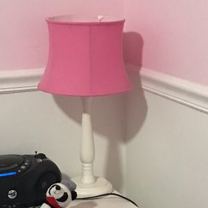 Pottery barn Kids white table lamp with dark pink shade